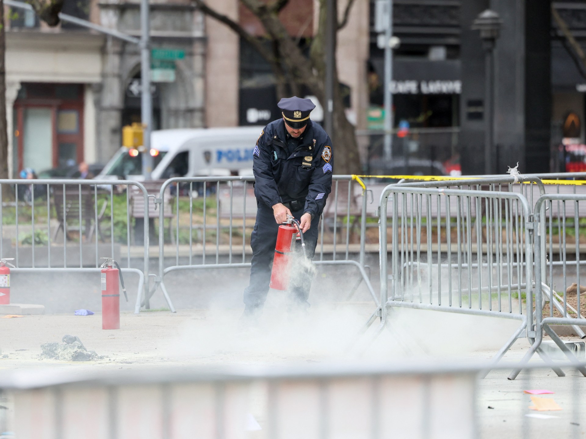 Man reportedly on fire outside of New York Trump trial