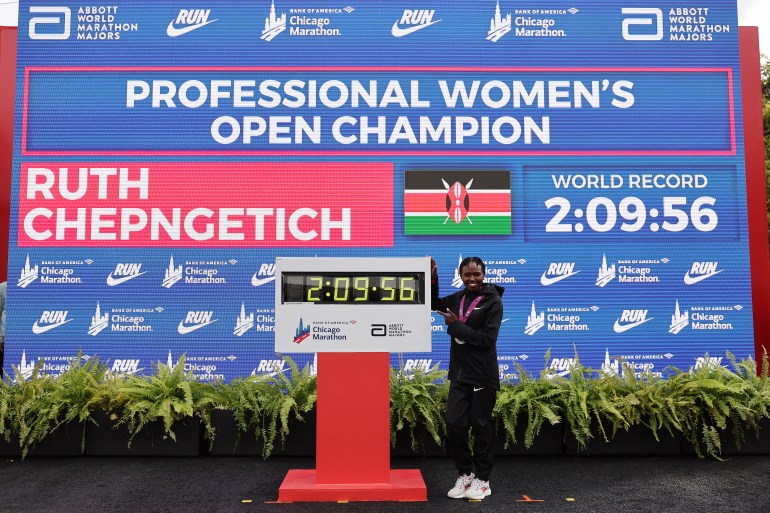 Kenya’s Ruth Chepngetich breaks women’s marathon world record in Chicago Kenya’s Ruth Chepngetich breaks women’s marathon world record in Chicago