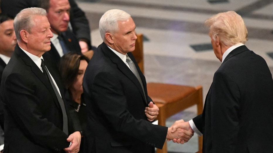Trump, Pence shake hands at Carter funeral in first public meeting since leaving office Trump, Pence shake hands at Carter funeral in first public meeting since leaving office