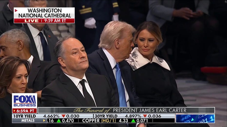 Harris, Emhoff appear to ignore Trump, Obama as outgoing veep grimaces at presidential banter Harris, Emhoff appear to ignore Trump, Obama as outgoing veep grimaces at presidential banter