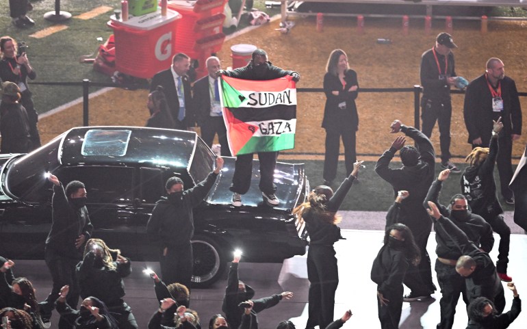 Protester with Palestinian flag interrupts Lamar’s Super Bowl show