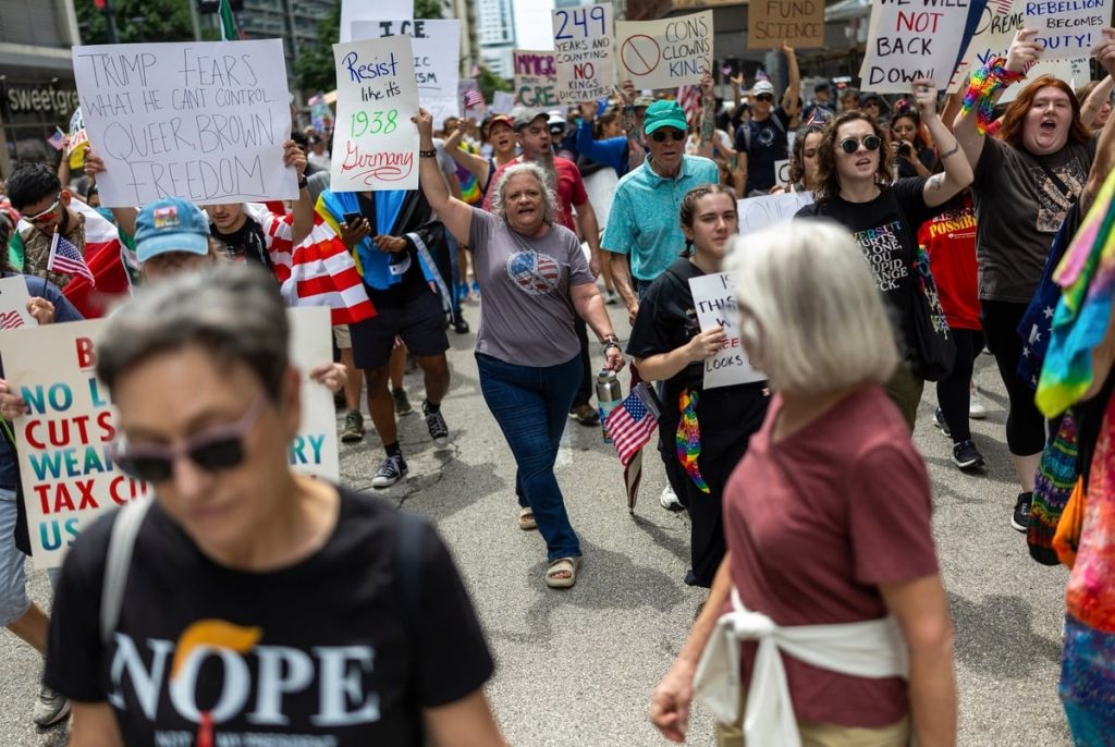 As Trump celebrates military, Texans protest president’s aggressive immigration enforcement As Trump celebrates military, Texans protest president’s aggressive immigration enforcement