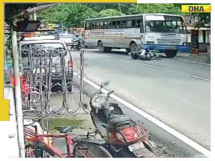 SHOCKING: Viral video shows a careless biker miraculously escapes DEATH after hitting a bus head-on – WATCH SHOCKING: Viral video shows a careless biker miraculously escapes DEATH after hitting a bus head-on – WATCH