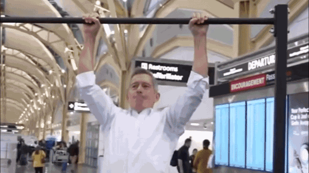 Trump cabinet members do pull-ups at airport to launch B family travel program nationwide Trump cabinet members do pull-ups at airport to launch B family travel program nationwide