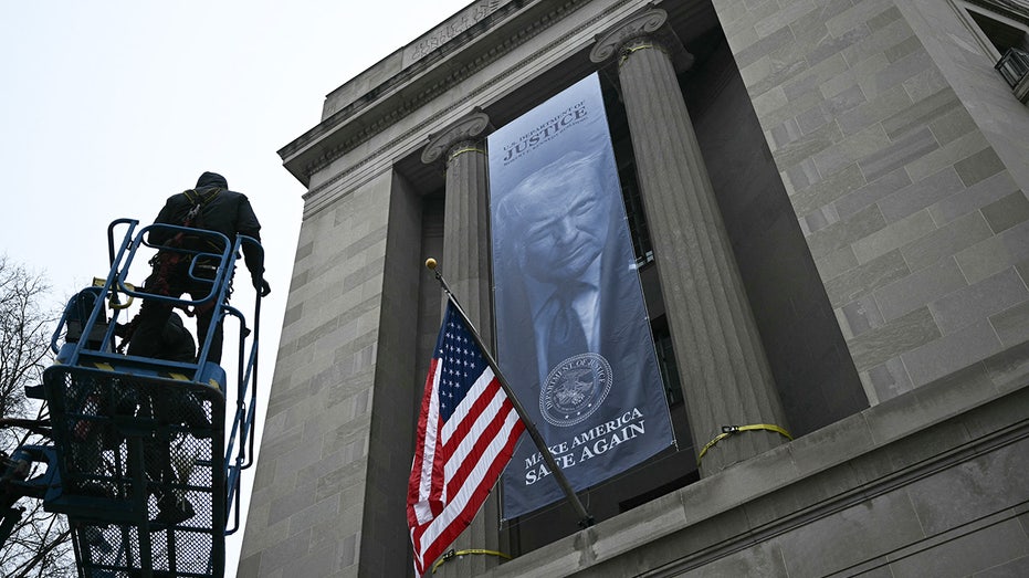 Liberals lose their minds over Justice Department banner featuring Trump Liberals lose their minds over Justice Department banner featuring Trump