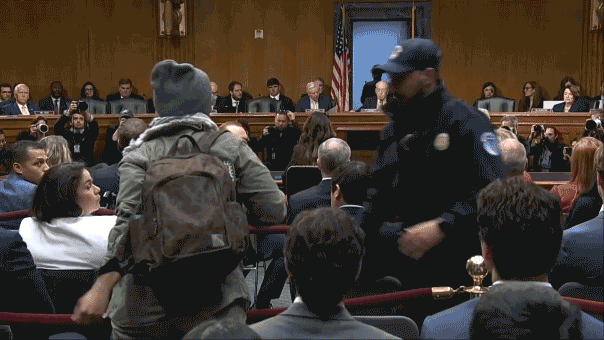 ‘You should be ashamed!’: Protester dragged from Kristi Noem’s Senate hearing