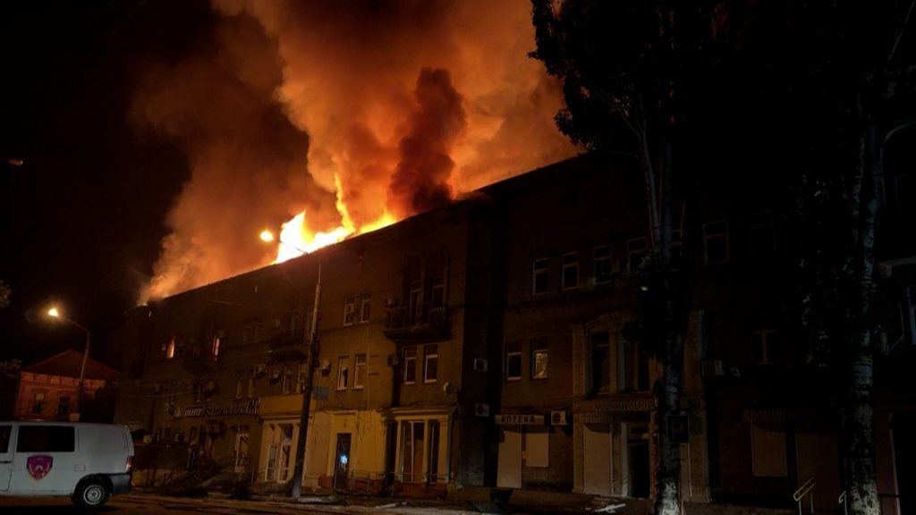 Russian drone strikes residential building in Ukraine Russian drone strikes residential building in Ukraine