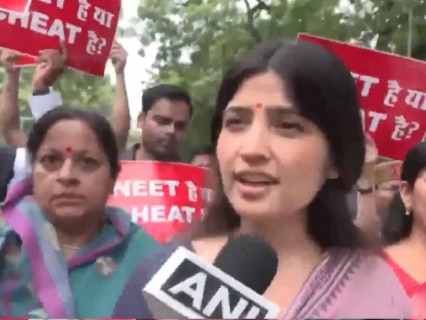 Dimple Yadav, SP leaders stage ‘NEET Hai Ya Cheat Hai’ protest in Parliament Dimple Yadav, SP leaders stage ‘NEET Hai Ya Cheat Hai’ protest in Parliament