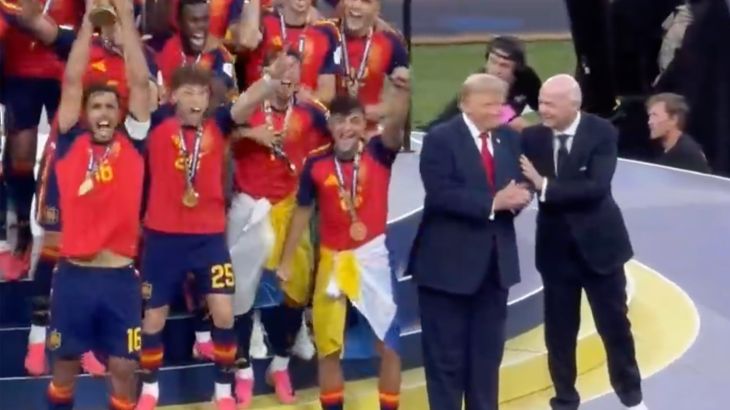 Infantino tries to usher Trump away as Spain lift World Cup Infantino tries to usher Trump away as Spain lift World Cup