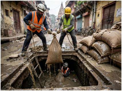Who blocked Varanasi sewers? Sand-filled sacks found inside main lines, FIR sought Who blocked Varanasi sewers? Sand-filled sacks found inside main lines, FIR sought