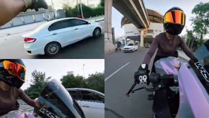 Gurugram: Woman biker injured after being chased by ‘drunk’ men in car on Golf Course road, watch viral video Gurugram: Woman biker injured after being chased by ‘drunk’ men in car on Golf Course road, watch viral video