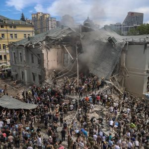 Missile hits Kyiv children’s hospital amid barrage of Russian strikes