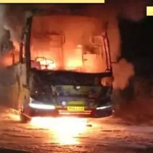 Hyderabad-Bengaluru private bus catches fire after bike collision, at least 20 passengers feared dead