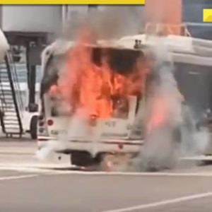 Bus parked meters away from Air India plane at Delhi Airport T3 catches fire; WATCH