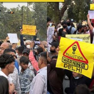 Delhi air pollution: Protests at India gate, thousands gathered with masks, placards ‘saans to lene do’, several detained, WATCH