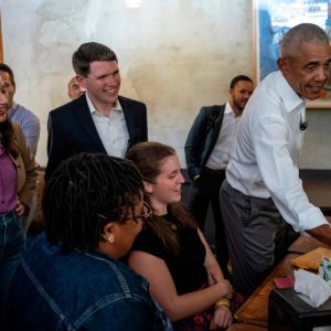 Barack Obama appears with James Talarico and Gina Hinojosa at Austin restaurant