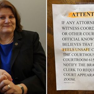 Photo shows Milwaukee judge’s courtroom door with notice to anyone who ‘feels unsafe’