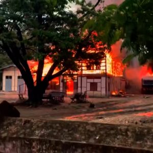 Military jet crashes in Myanmar, homes set ablaze