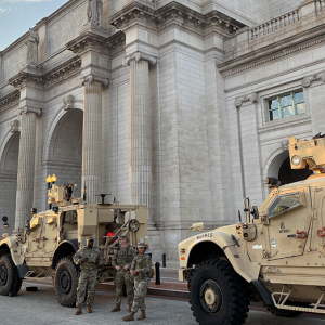 WATCH: National Guard humvees, roughly 30 troops stand guard outside DC’s Union Station amid police takeover