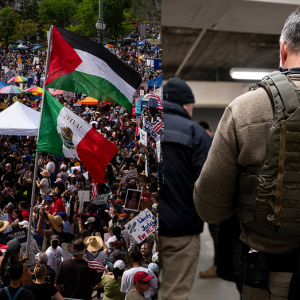 WATCH: Masked agitator sprays message targeting ICE agents on federal building during LA protest