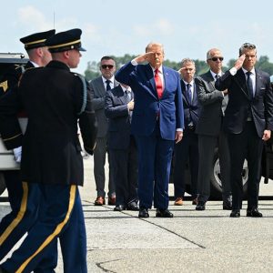 Trump salutes ‘great heroes’ as he attends dignified transfer of US service members killed in Jordan, Iraq