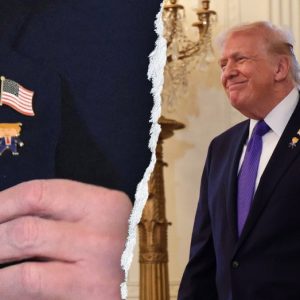 Trump wears ‘happy Trump’ pin alongside American flag during White House oil executive meeting