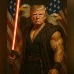 White House celebrates ‘Star Wars Day’ with AI image of muscular Trump wielding a lightsaber