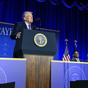 Trump jokes why he can’t sleep on planes, sparking laughter during National Prayer Breakfast