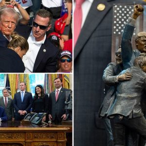 Sculpture depicting iconic Trump assassination attempt photo displayed in Oval Office