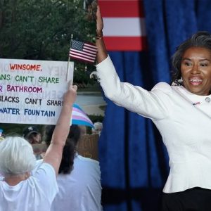 Virginia leaders condemn racist sign aimed at Lt. Gov. Winsome Earle-Sears over bathroom policy